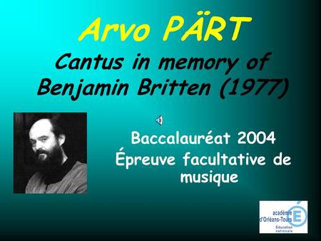 Arvo PÄRT Cantus in memory of Benjamin Britten (1977)