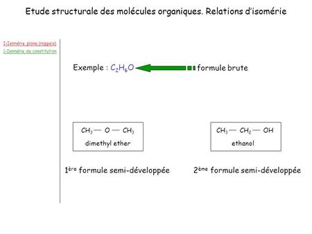 Etude structurale des molécules organiques. Relations d’isomérie