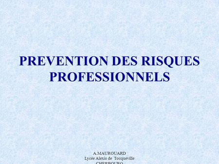 PREVENTION DES RISQUES PROFESSIONNELS