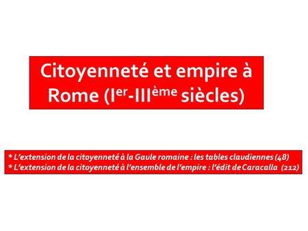 Citoyenneté et empire à Rome (Ier-IIIème siècles)