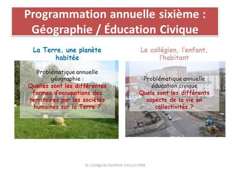 Programmation annuelle sixième : Géographie / Éducation Civique