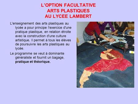 L’OPTION FACULTATIVE ARTS PLASTIQUES AU LYCEE LAMBERT