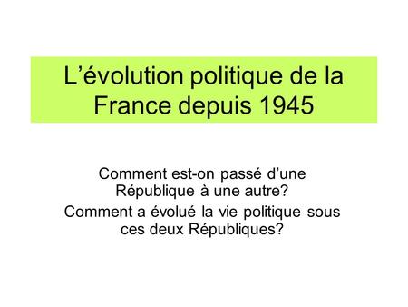 L’évolution politique de la France depuis 1945