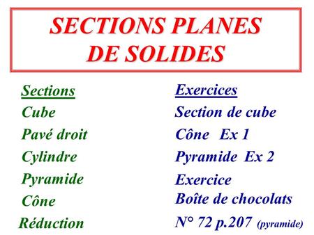SECTIONS PLANES DE SOLIDES