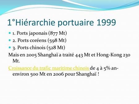 1°Hiérarchie portuaire 1999