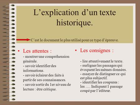 L’explication d’un texte historique