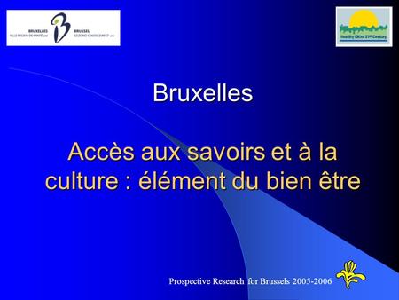 Bruxelles Accès aux savoirs et à la culture : élément du bien être Prospective Research for Brussels 2005-2006.