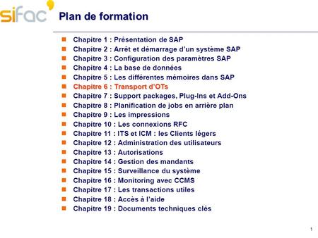 Plan de formation Chapitre 1 : Présentation de SAP