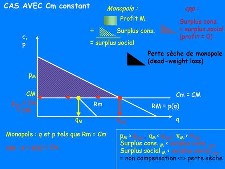 CAS AVEC Cm constant Monopole : cpp : Profit M Surplus cons.