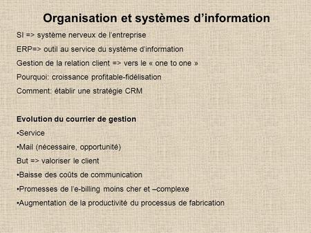 Organisation et systèmes d’information