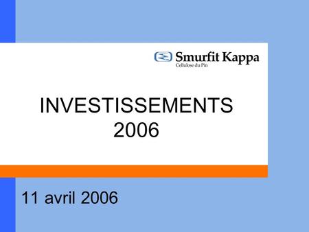INVESTISSEMENTS 2006 11 avril 2006. AC/bm –11/04/06 2 Investissements 2006 Objectifs : 1- Accroître la compétitivité de la Machine 5 sur le marché des.