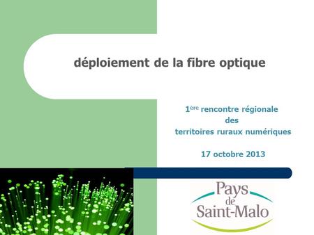 Déploiement de la fibre optique 1 ère rencontre régionale des territoires ruraux numériques 17 octobre 2013.