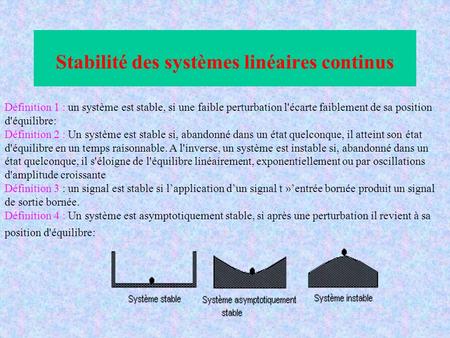 Stabilité des systèmes linéaires continus