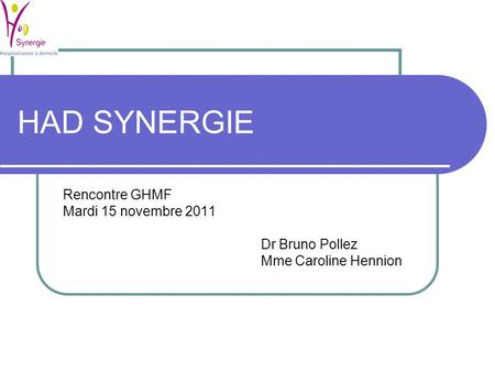HAD SYNERGIE Rencontre GHMF Mardi 15 novembre 2011 Dr Bruno Pollez