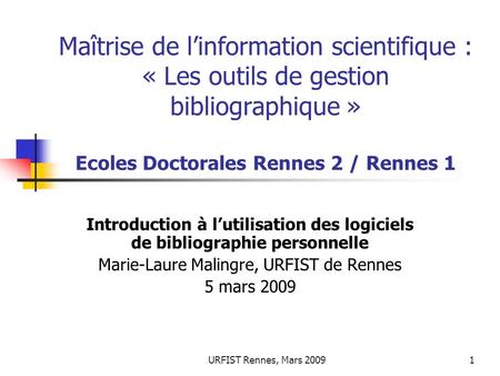Marie-Laure Malingre, URFIST de Rennes