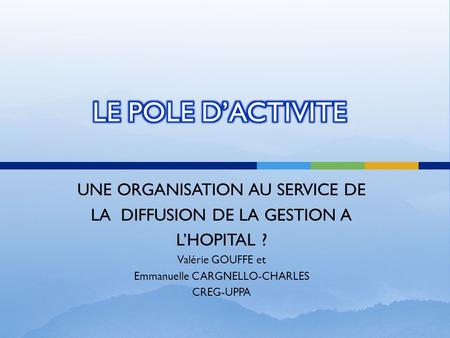 LE POLE D’ACTIVITE UNE ORGANISATION AU SERVICE DE