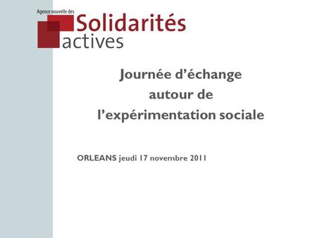 Journée déchange autour de lexpérimentation sociale ORLEANS jeudi 17 novembre 2011.