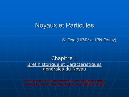 Noyaux et Particules S. Ong (UPJV et IPN Orsay)
