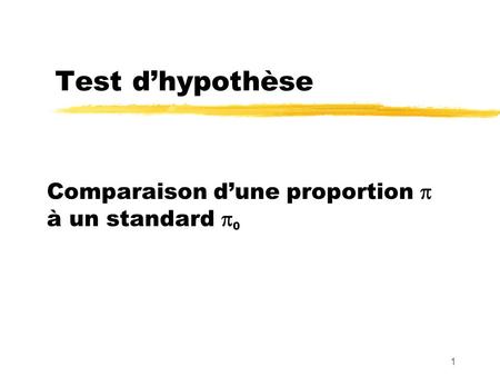 1 Test dhypothèse Comparaison dune proportion à un standard 0.