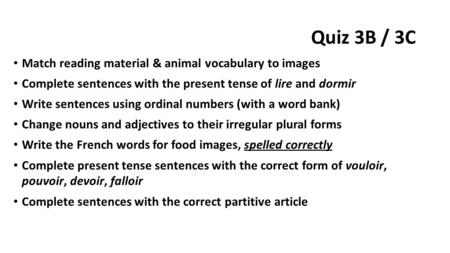 Quiz 3B / 3C Match reading material & animal vocabulary to images
