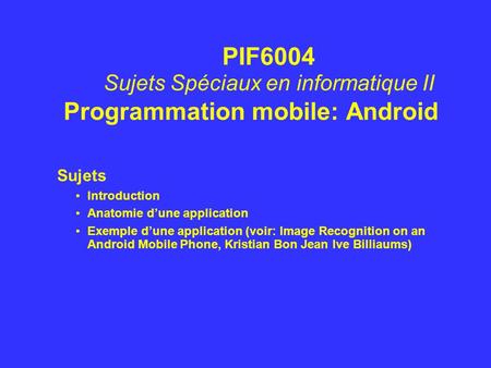 Programmation mobile: Android