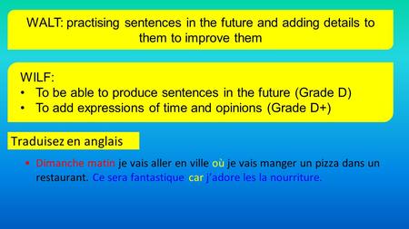 WILF: To be able to produce sentences in the future (Grade D)