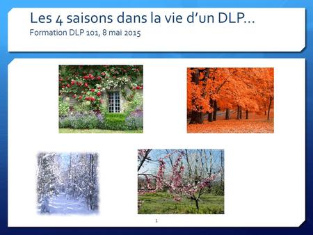 Les 4 saisons dans la vie d’un DLP… Formation DLP 101, 8 mai 2015 1.