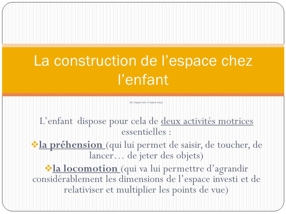 La construction de l espace chez l enfant