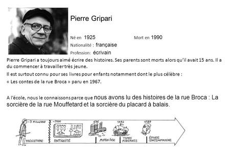 Pierre Gripari Né en Mort en 1990 Nationalité :  française