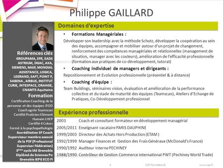 Philippe GAILLARD Domaines d’expertise Expérience professionnelle