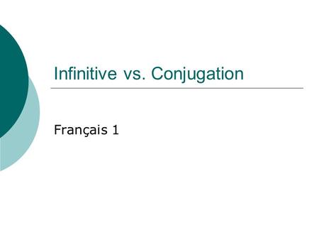Infinitive vs. Conjugation Français 1. Infinitive- verb with ER ending  J’aime manger!  Je veux manger!  J’aime manger, mais je préfère jouer!  Oui,