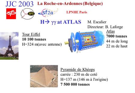 Tour Eiffel 10 100 tonnes H=324 m(avec antenne) Atlas 7000 tonnes 44 m de long 22 m de haut Pyramide de Khéops carrée : 230 m de coté H=137 m (146 m à.