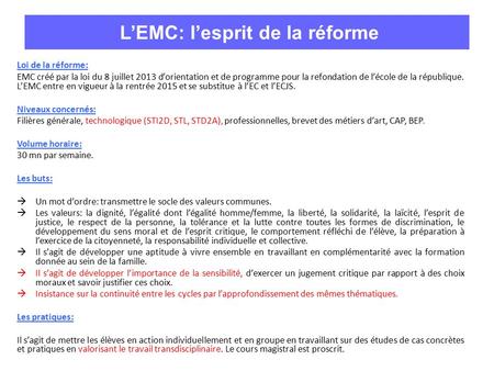L’EMC: l’esprit de la réforme