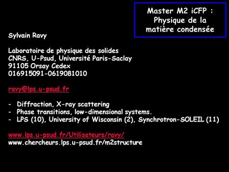 Master M2 iCFP : Physique de la matière condensée