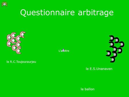 Questionnaire arbitrage L’arbitre le R.C.Toujouraurjeu le E.S.Unanaven le ballon.