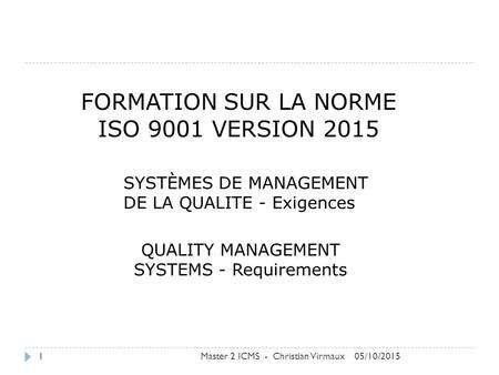 FORMATION SUR LA NORME ISO 9001 VERSION 2015