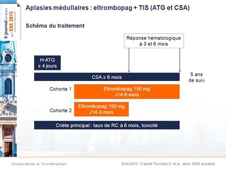Aplasies médullaires : eltrombopag + TIS (ATG et CSA)