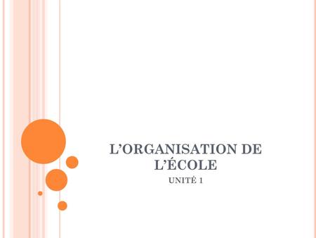 L’ORGANISATION DE L’ÉCOLE UNITÉ 1. L’ÉCOLE Avec la famille, les professeurs nous éduquent et nous enseignent. Il y a beaucoup de personnes qui vivent.