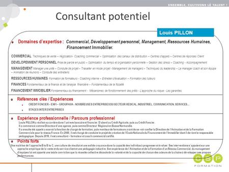CSP Formation © www.csp.fr 1 Louis PILLON Domaines d’expertise : Commercial, Développement personnel, Management, Ressources Humaines, Financement Immobilier.