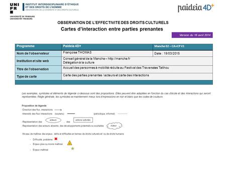 Version du 16 avril 2014 ProgrammePaideia 4D+ Manche 02 – CA+CP V1 Nom de l’observateur Françoise THOMAS Date : 19/03/2015 Institution et site web Conseil.