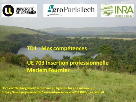 1 TD1 : Mes compétences UE 703 Insertion professionnelle Meriem Fournier Docs en téléchargement seront mis en ligne au fur et à mesure sur https://tice.agroparistech.fr/coursenligne/courses/25430/?id_session=0.