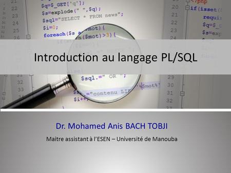 Introduction au langage PL/SQL