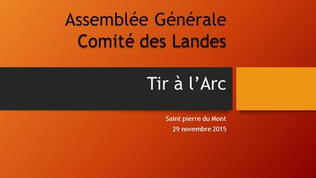 Comité des Landes Assemblée Générale Comité des Landes Tir à l’Arc Saint pierre du Mont 29 novembre 2015.