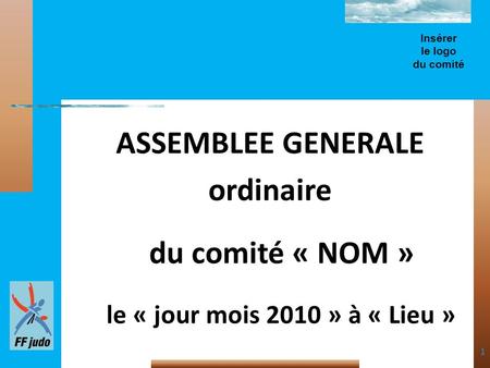 1 ASSEMBLEE GENERALE ordinaire Insérer le logo du comité le « jour mois 2010 » à « Lieu » du comité « NOM »