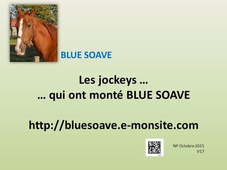 Les jockeys … … qui ont monté BLUE SOAVE  BLUE SOAVE NP Octobre 2015 V17.