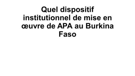 Quel dispositif institutionnel de mise en œuvre de APA au Burkina Faso
