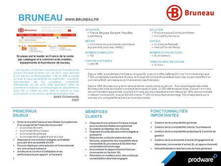 BRUNEAU WWW.BRUNEAU.FR 1 SITUATION ▪France, Belgique, Espagne, Pays-Bas, Luxembourg MÉTIER ▪Commerce de gros d'autres machines et équipements de bureau.