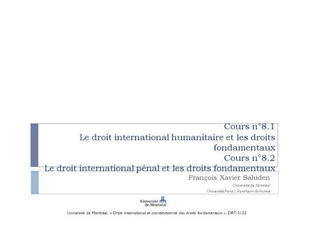 Cours n°8.1 Le droit international humanitaire et les droits fondamentaux Cours n°8.2 Le droit international pénal et les droits fondamentaux François.
