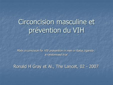Circoncision masculine et prévention du VIH