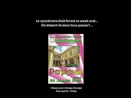 Le cynodrome était fermé ce week-end… Où étaient-ils donc tous passés?... Cliquez pour changez de page Pour quitter : Échap.